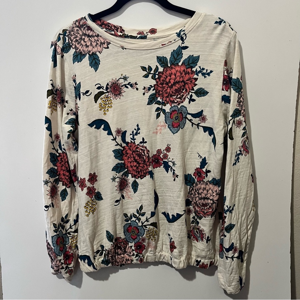 LOFT Ann Taylor Medium Ivory Floral Long Sleeve Blouson Top